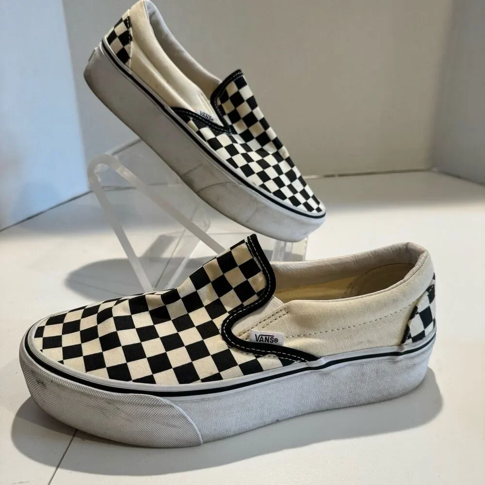 Vans Classic Slip-On Stackform Checkerboard Platform Shoes Women's10.5